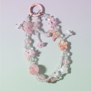 Handmade Pink and Clear Beaded Charm Phone Chain